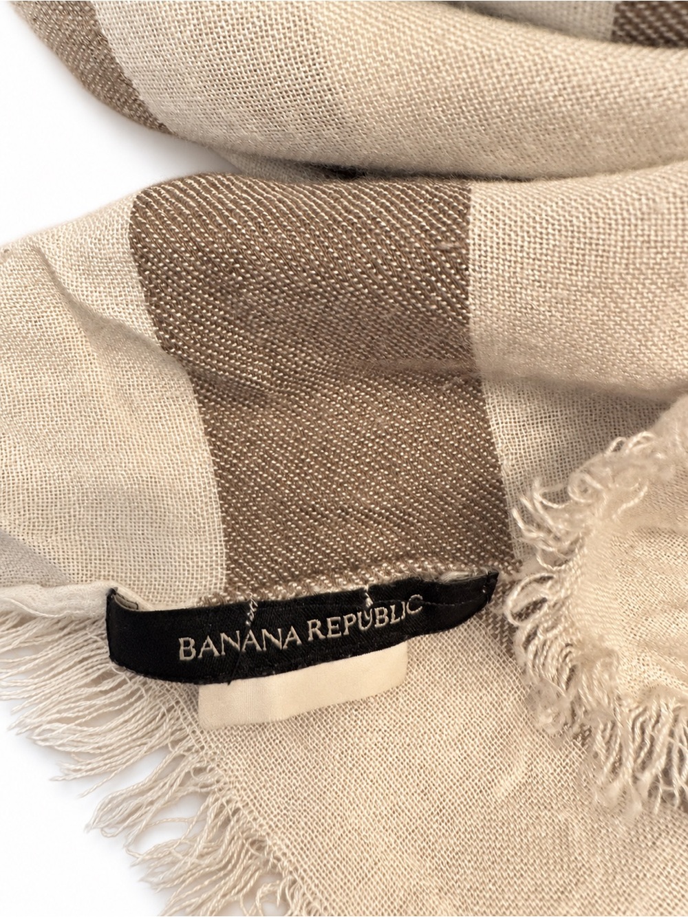 Banana Republic Oversized Cream Taupe Striped Fringe Scarf Wrap - Picture 2 of 4